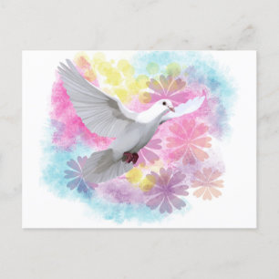Colourful Abstract Flowers White Dove Bird Postcard