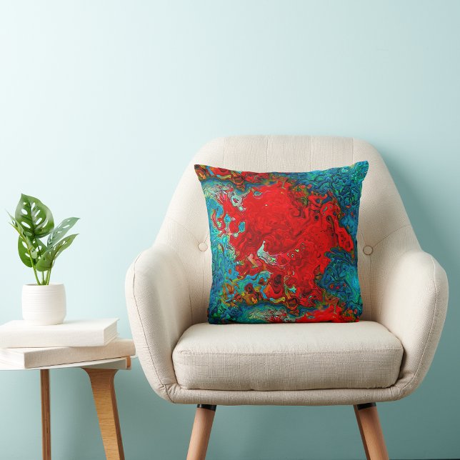 Colourful Abstract Fluid Art Design Reds & Greys Cushion (Creator Uploaded)