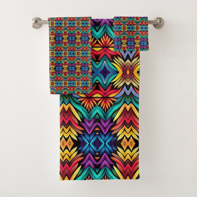 Colourful Abstract foliage Pattern 8 Bath Towel Set (Insitu)
