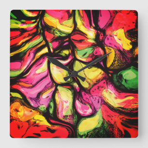 Colourful Abstract Fruity Vibes Pattern  Square Wall Clock
