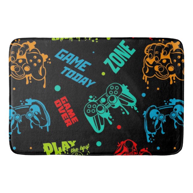 Colourful Abstract Gamers Boy Bathroom Decor Bath Mat (Front)