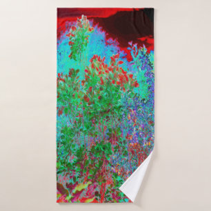 Colourful Abstract Garden with Crimson Sunset Bath Towel