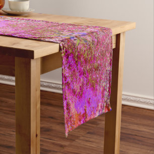 Colourful Abstract Garden with Purple Sunset Short Table Runner
