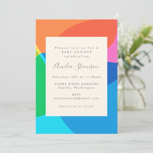 Colourful Abstract Geometric Baby Shower Invitatio Invitation (Standing Front)