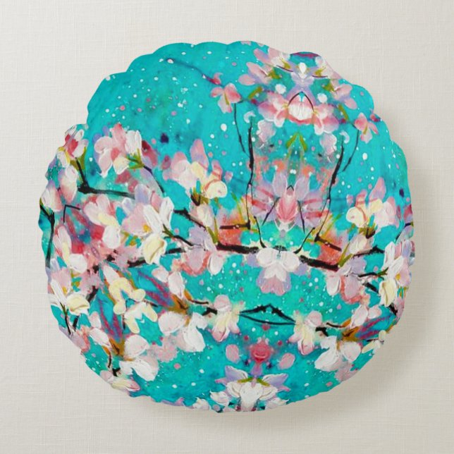 Colourful Abstract Geometric Background Pattern Round Cushion (Front)