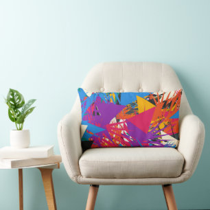 Colourful Abstract Geometric Chaos Seamless Patter Lumbar Cushion