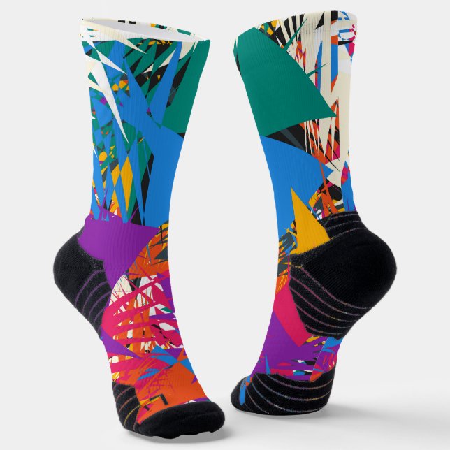 Colourful Abstract Geometric Chaos Seamless Patter Socks (Angled)