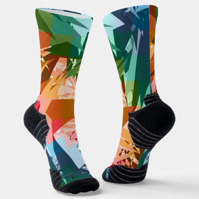 Colourful Abstract Geometric Chaos Seamless Patter Socks (Angled)