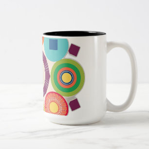 Colourful Abstract Geometric Circles Two-Tone Coffee Mug
