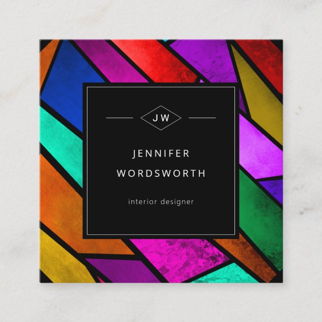 Colourful Abstract Geometric Colourful Pink Modern Square Business Card (Front)