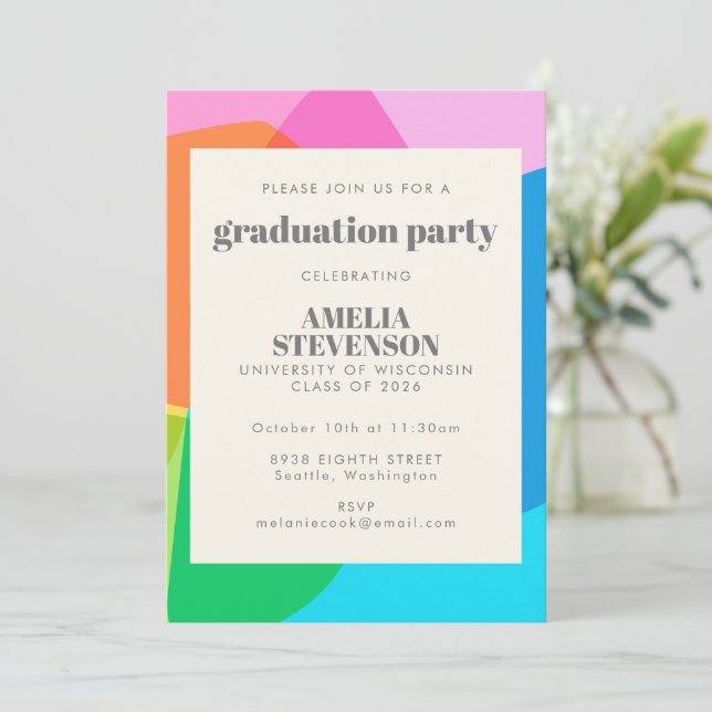 Colourful Abstract Geometric Graduation Party Invitation (Standing Front)