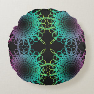 Colourful abstract geometric lace seamless pattern round cushion