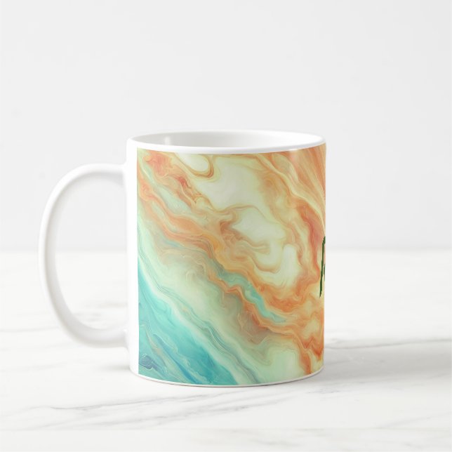 Colourful abstract geometric marble add name lette coffee mug (Left)