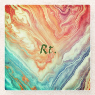Colourful abstract geometric marble add name lette glass coaster