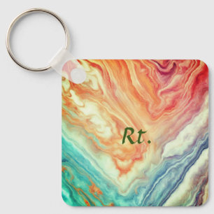 Colourful abstract geometric marble add name lette key ring