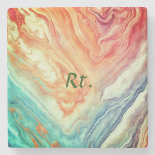 Colourful abstract geometric marble add name lette stone coaster