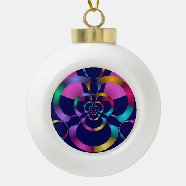 Colourful Abstract Geometric Pattern Ceramic Ball Christmas Ornament (Front)