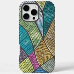Colourful Abstract Geometric Pattern Curved Lines iPhone 16 Pro Max Case