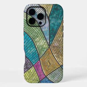Colourful Abstract Geometric Pattern Curved Lines iPhone 16 Pro Max Case