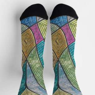 Colourful Abstract Geometric Pattern Curved Lines Socks