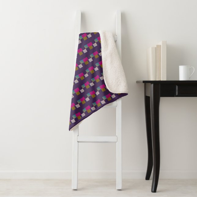 Colourful Abstract Geometric Pattern Purple Blue   Sherpa Blanket (In Situ)