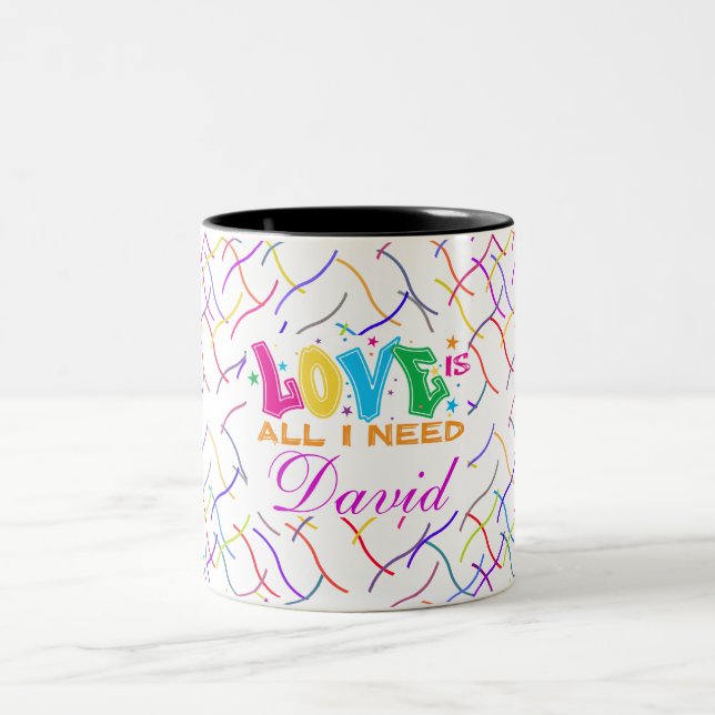 Colourful Abstract Geometric Pattern with Love Two-Tone Coffee Mug (Center)