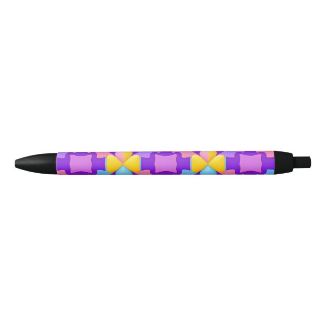 Colourful Abstract Geometric Patterns Black Ink Pen (Front)