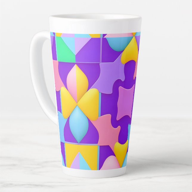 Colourful Abstract Geometric Patterns Latte Mug (Left Angle)