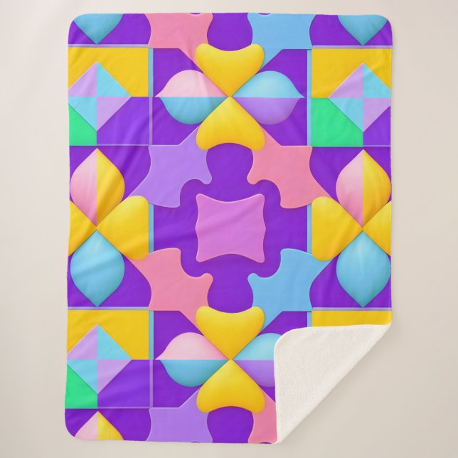 Colourful Abstract Geometric Patterns Sherpa Blanket (Front)