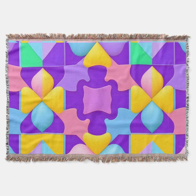 Colourful Abstract Geometric Patterns Throw Blanket (Front)