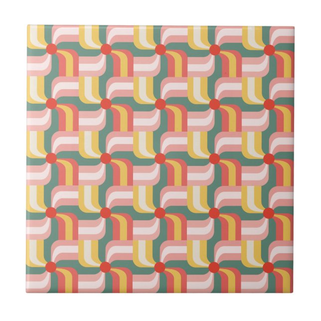 Colourful Abstract Geometric Pinwheels Ceramic Tile (Front)