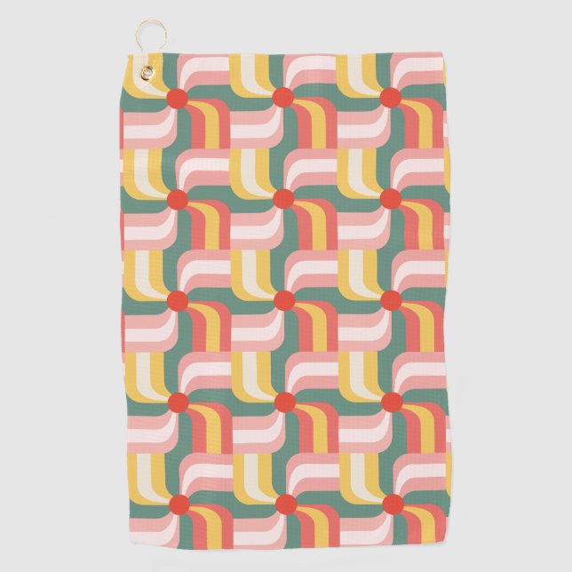 Colourful Abstract Geometric Pinwheels Golf Towel (Front)