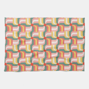 Colourful Abstract Geometric Pinwheels Tea Towel