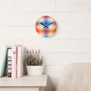 Colourful Abstract Geometric Rainbow Round Clock
