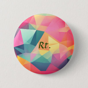 Colourful abstract geometric shapes add letter nam 6 cm round badge