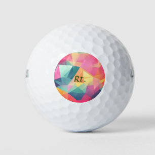 Colourful abstract geometric shapes add letter nam golf balls