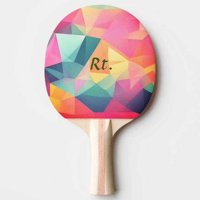 Colourful abstract geometric shapes add letter nam ping pong paddle (Front)