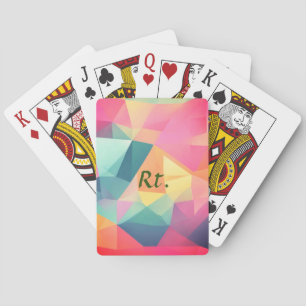 Colourful abstract geometric shapes add letter nam playing cards