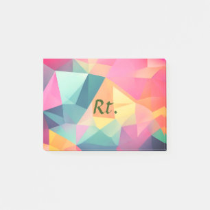 Colourful abstract geometric shapes add letter nam post-it notes