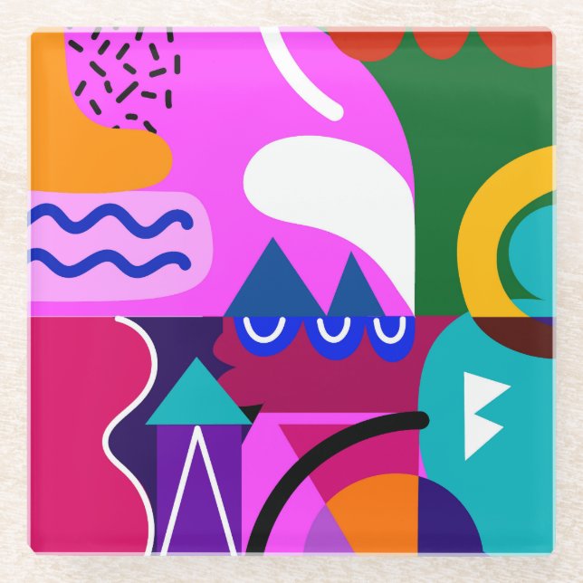 Colourful Abstract Geometric Shapes Background Glass Coaster (Front)