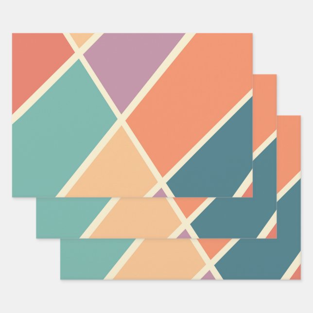 Colourful abstract geometric shapes design wrapping paper sheet (Set)