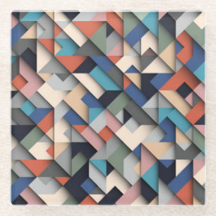Colourful Abstract Geometric Shapes Glass Coaster
