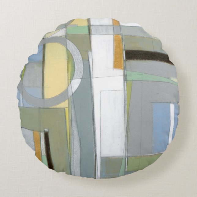 Colourful Abstract Geometric Shapes Round Cushion (Front)