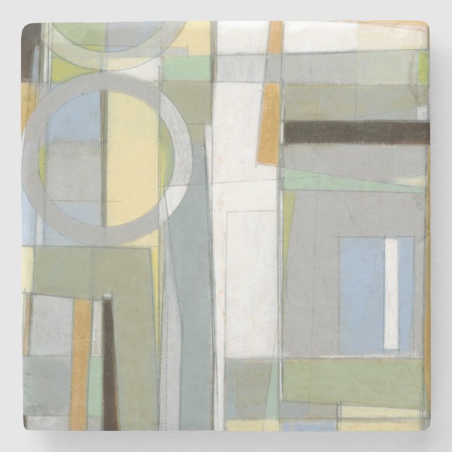 Colourful Abstract Geometric Shapes Stone Coaster (Front)