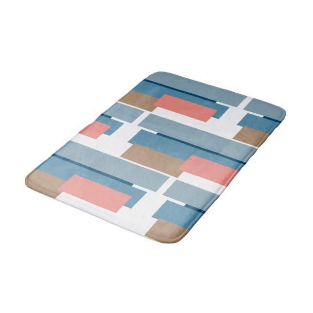 Colourful Abstract Geometric Stripes Art Pattern Bath Mat (Angled)