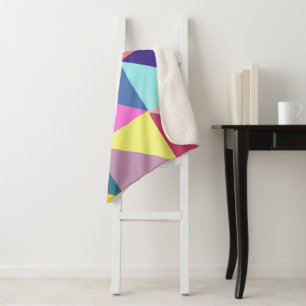 Colourful Abstract Geometric Triangle Patchwork Sherpa Blanket