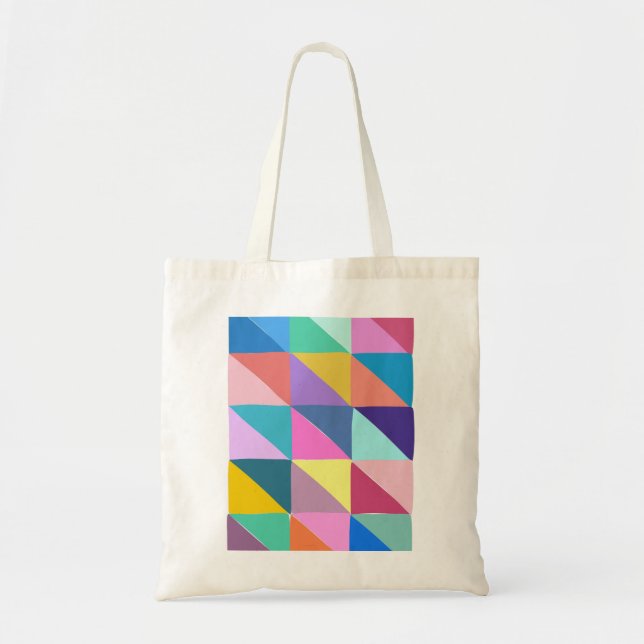 Colourful Abstract Geometric Triangle Patchwork Tote Bag (Front)