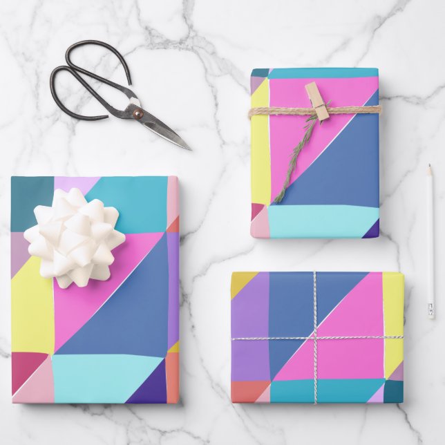 Colourful Abstract Geometric Triangle Patchwork  Wrapping Paper Sheet (Front)
