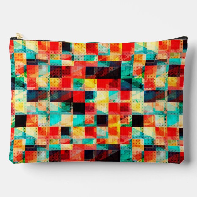 Colourful abstract geomtric bright element design accessory pouch (Front)