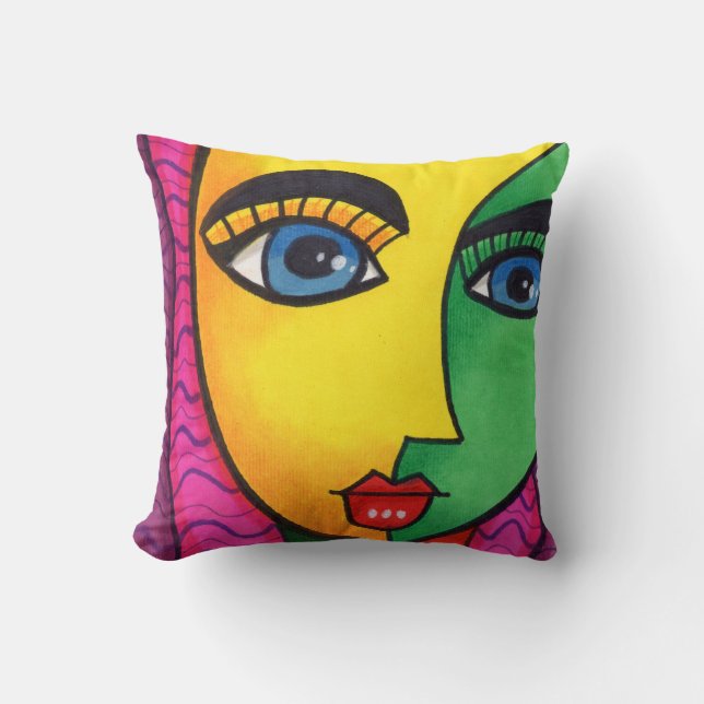 Colourful Abstract Girl Face Cushion (Front)